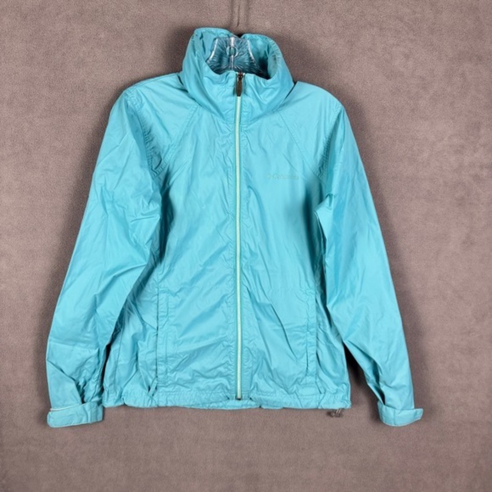 Columbia Womens Jacket Small Switchback III Teal Windbreaker Hidden‎ Hood